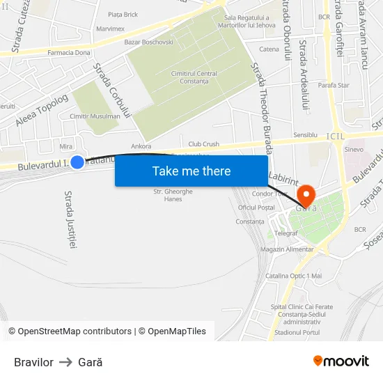 Bravilor to Gară map