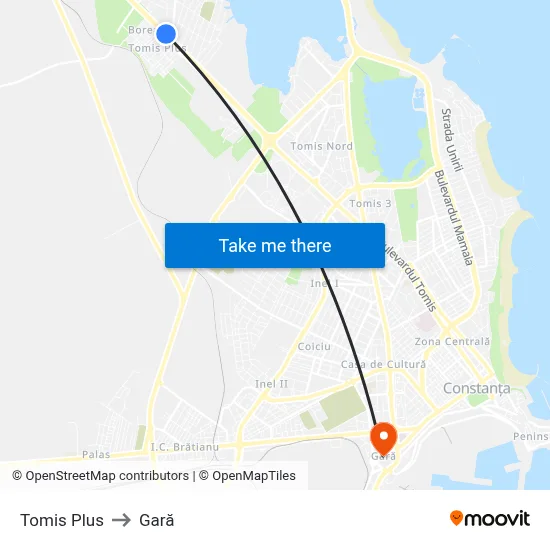 Tomis Plus to Gară map