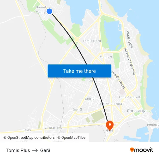 Tomis Plus to Gară map