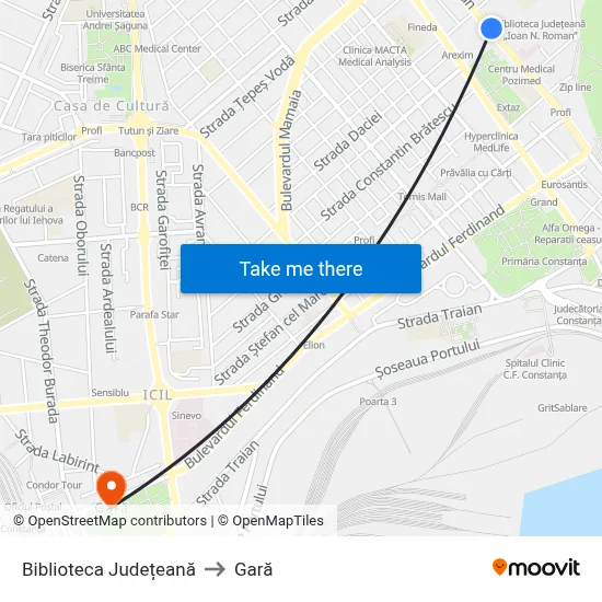 Biblioteca Județeană to Gară map