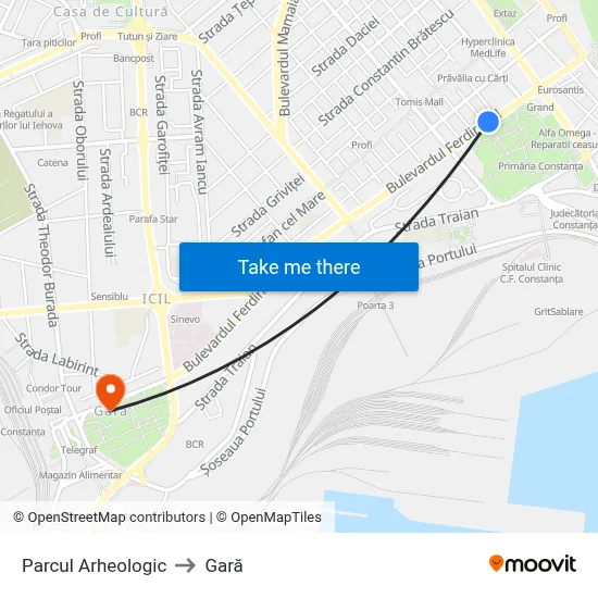 Parcul Arheologic to Gară map