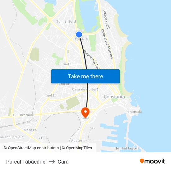 Parcul Tăbăcăriei to Gară map