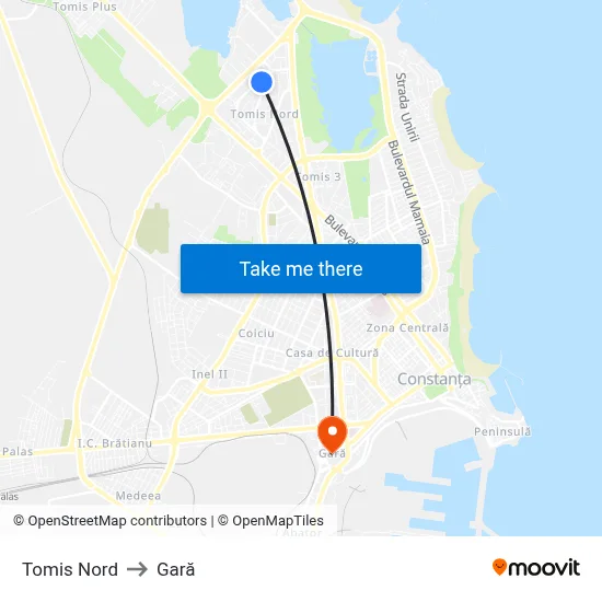 Tomis Nord to Gară map