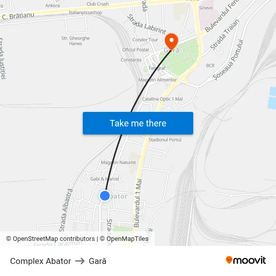 Complex Abator to Gară map