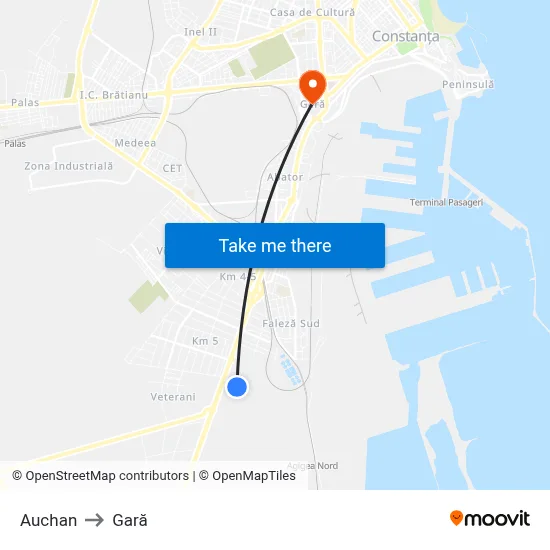 Auchan to Gară map
