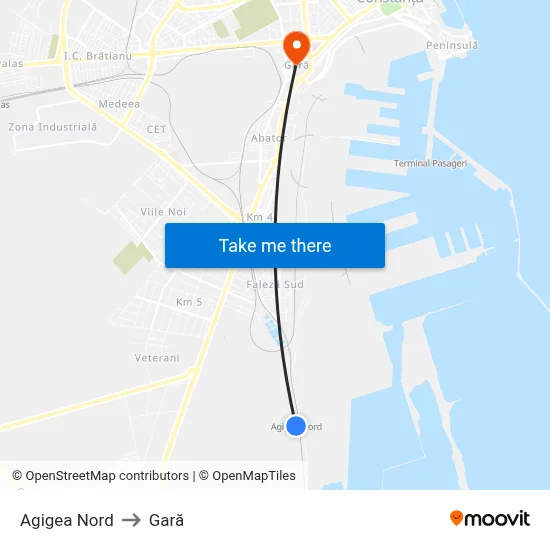 Agigea Nord to Gară map