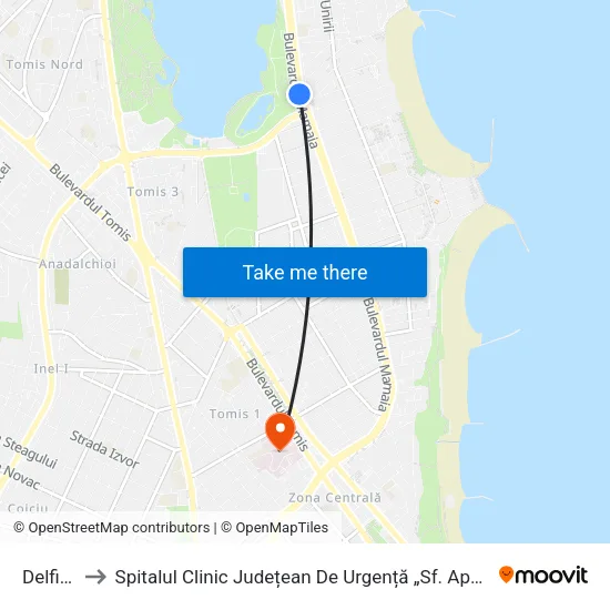 Delfinariu to Spitalul Clinic Județean De Urgență „Sf. Apostol Andrei” Constanța map