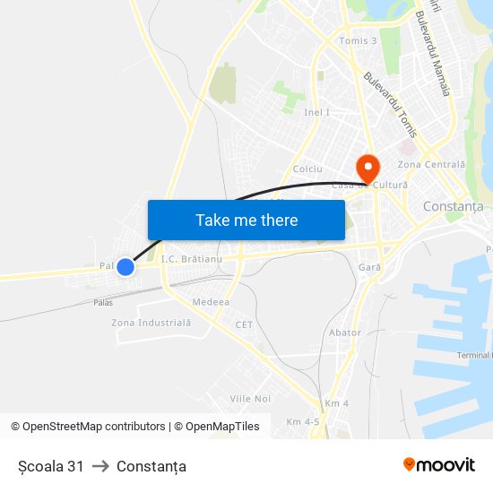 Școala 31 to Constanța map