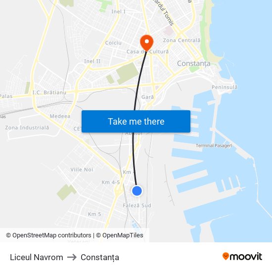 Liceul Navrom to Constanța map