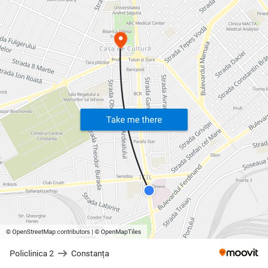Policlinica 2 to Constanța map