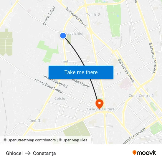 Ghiocel to Constanța map