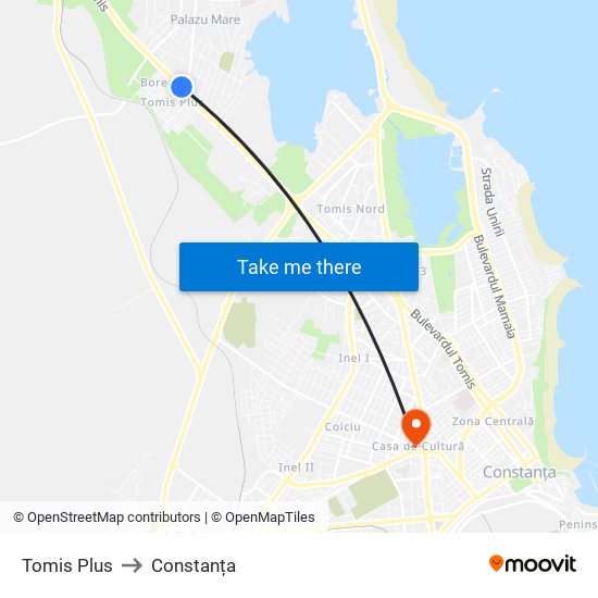 Tomis Plus to Constanța map