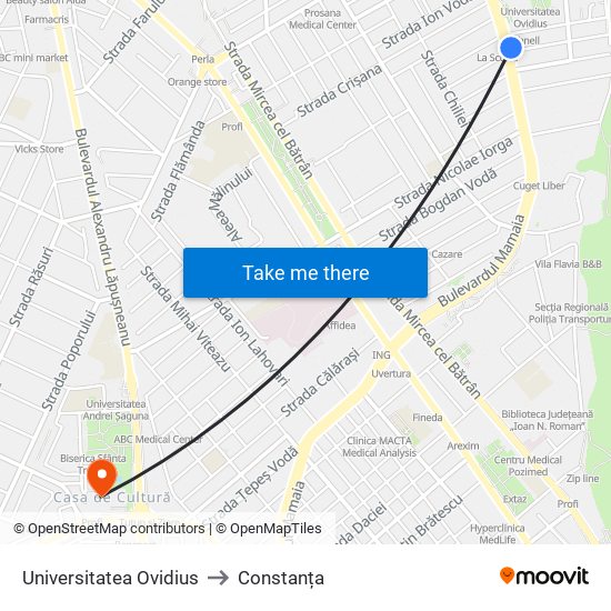 Universitatea Ovidius to Constanța map