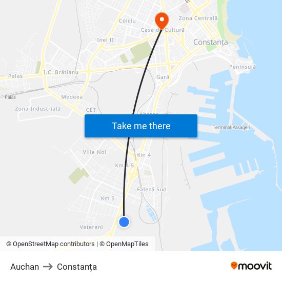 Auchan to Constanța map
