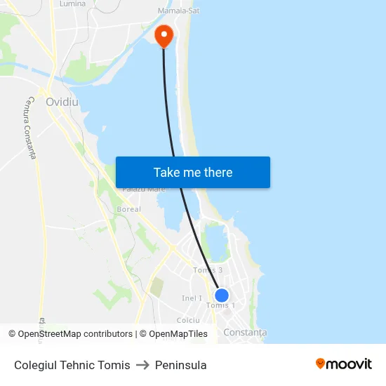 Colegiul Tehnic Tomis to Peninsula map