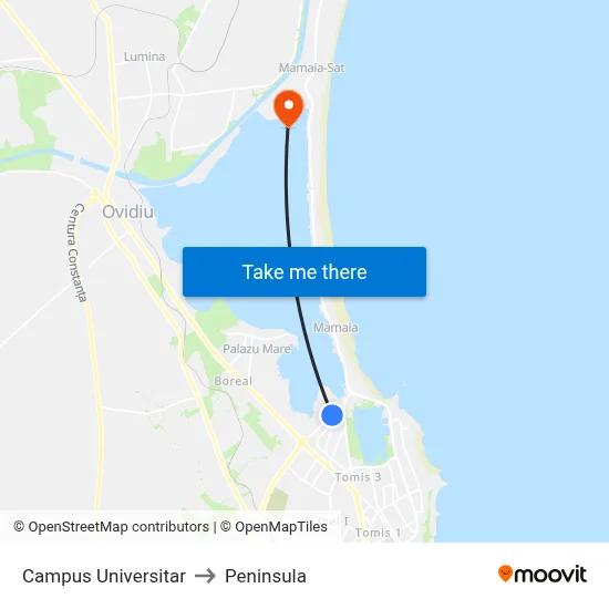 Campus Universitar to Peninsula map