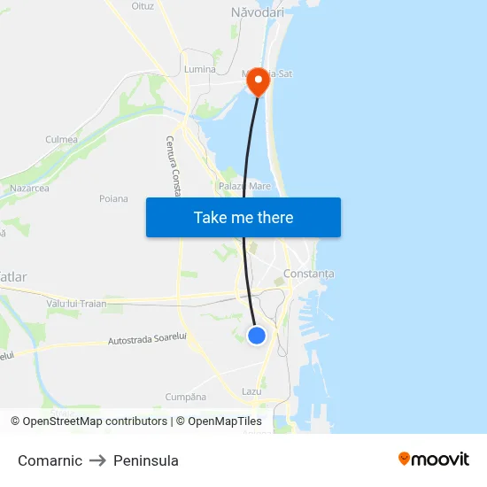 Comarnic to Peninsula map