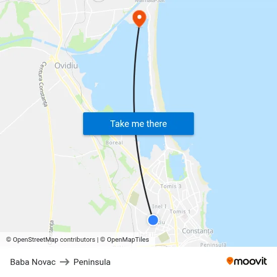 Baba Novac to Peninsula map