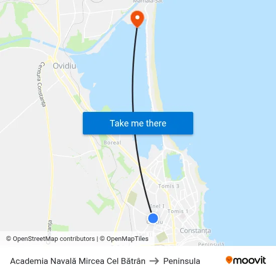 Academia Navală Mircea Cel Bătrân to Peninsula map
