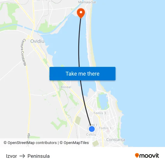 Izvor to Peninsula map