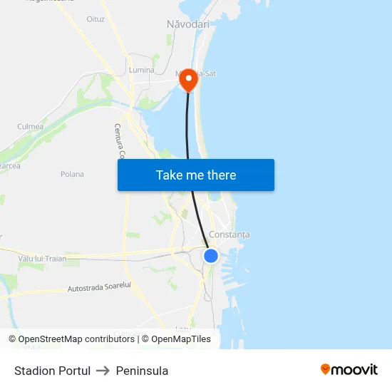 Stadion Portul to Peninsula map