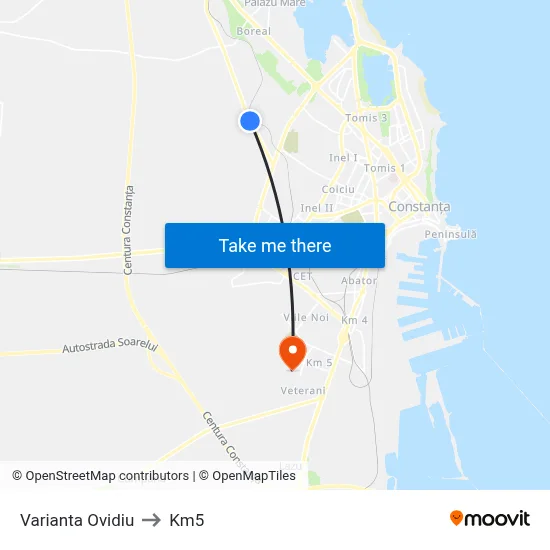 Varianta Ovidiu to Km5 map