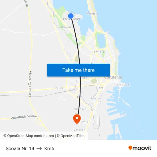 Școala Nr. 14 to Km5 map