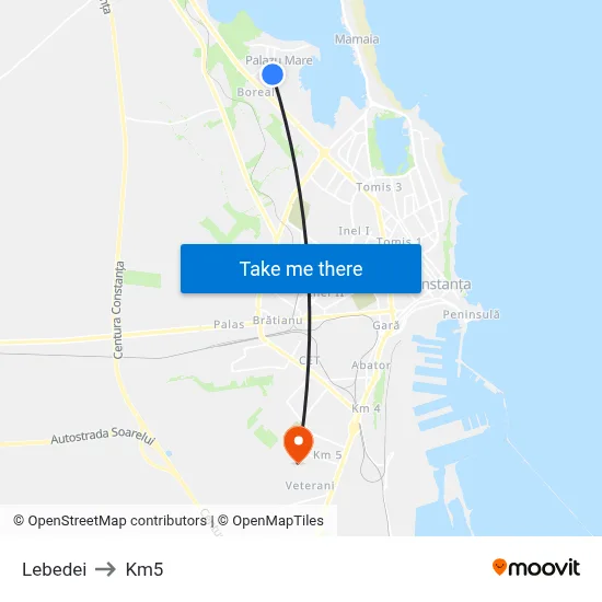Lebedei to Km5 map