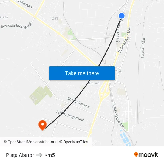 Piața Abator to Km5 map