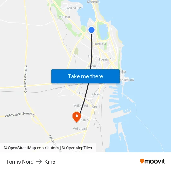 Tomis Nord to Km5 map