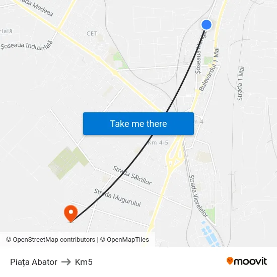 Piața Abator to Km5 map