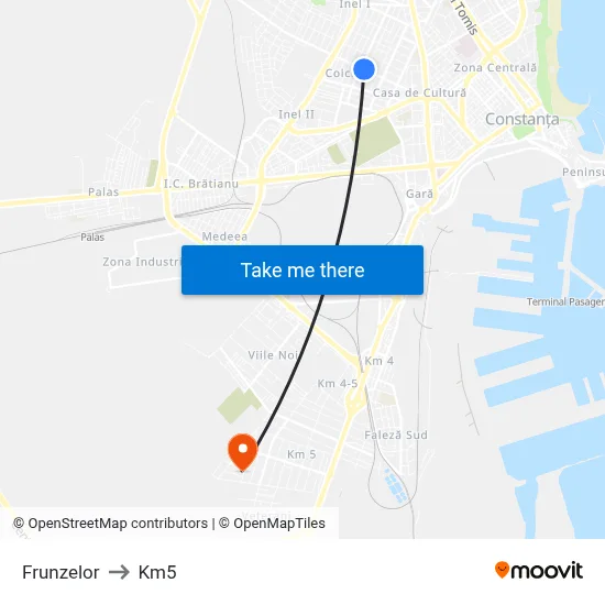 Frunzelor to Km5 map