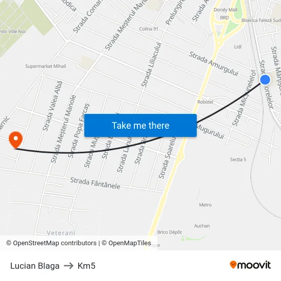 Lucian Blaga to Km5 map