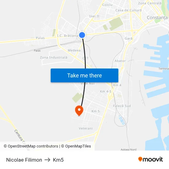 Nicolae Filimon to Km5 map