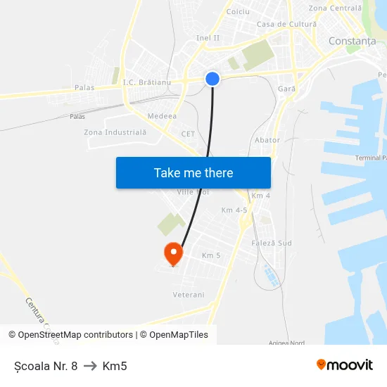 Școala Nr. 8 to Km5 map