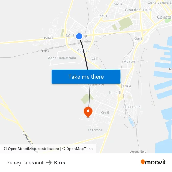 Peneș Curcanul to Km5 map