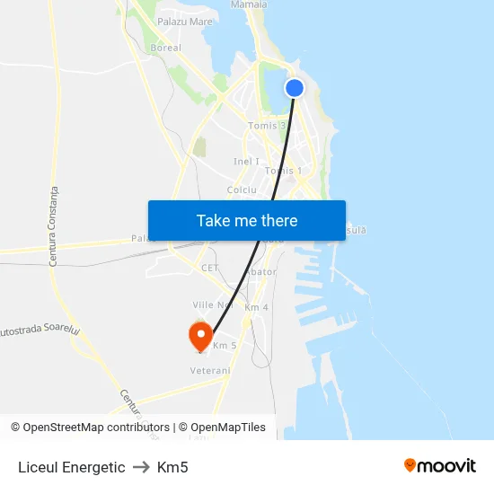 Liceul Energetic to Km5 map