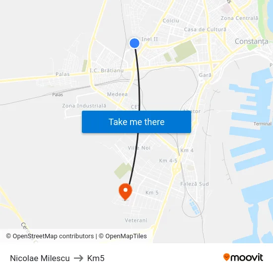 Nicolae Milescu to Km5 map