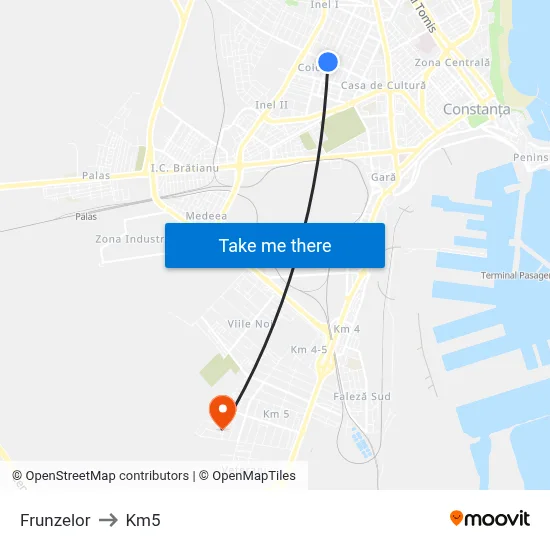 Frunzelor to Km5 map