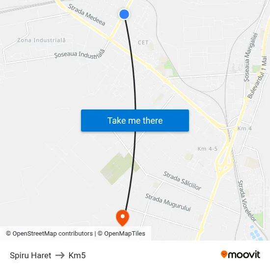 Spiru Haret to Km5 map