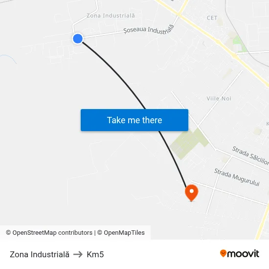 Zona Industrială to Km5 map