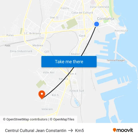 Centrul Cultural Jean Constantin to Km5 map
