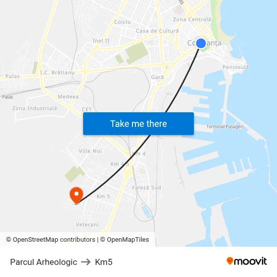 Parcul Arheologic to Km5 map