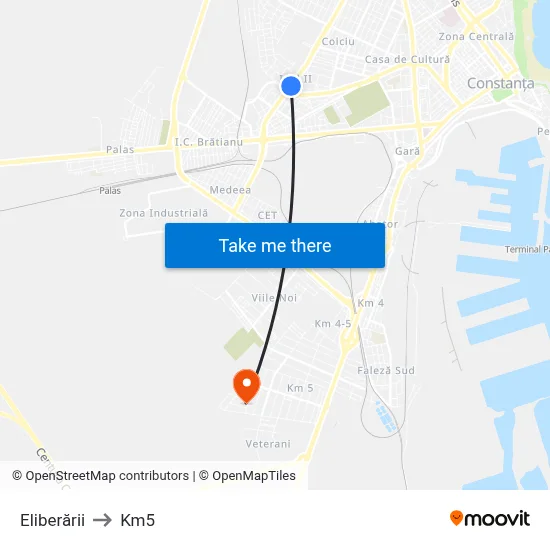 Eliberării to Km5 map