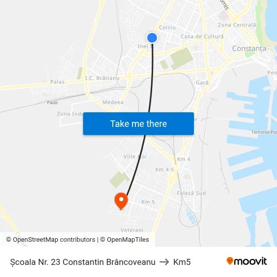Școala Nr. 23 Constantin Brâncoveanu to Km5 map