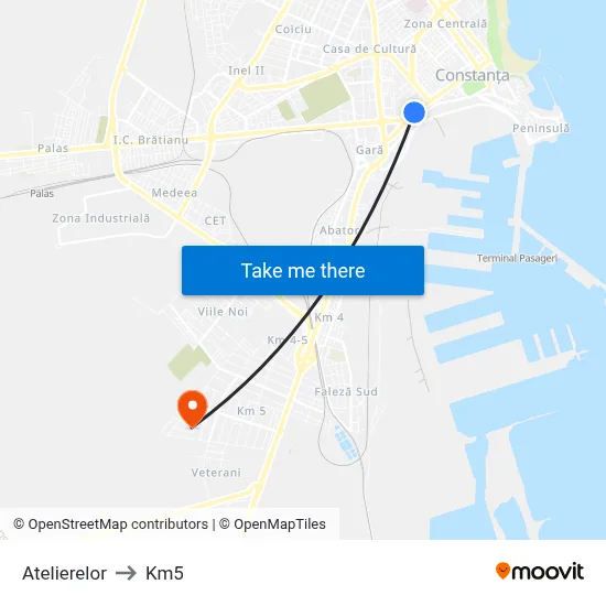 Atelierelor to Km5 map