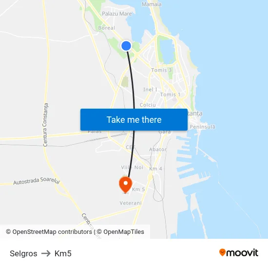 Selgros to Km5 map