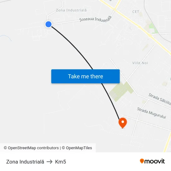 Zona Industrială to Km5 map