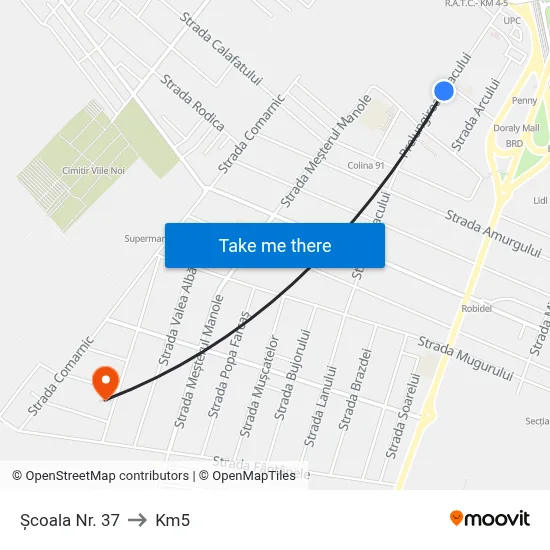 Școala Nr. 37 to Km5 map