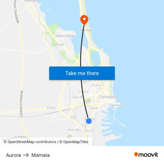 Aurora to Mamaia map